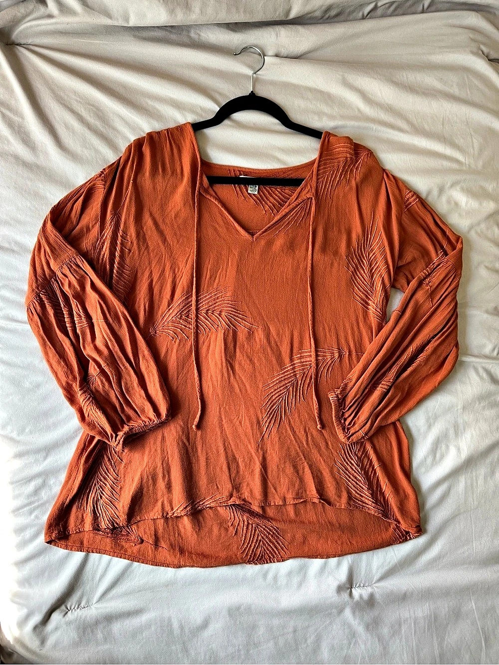AMUSE SOCIETY Embroidered Bohemian beachy Long Sleeve Blouse in Orange Size XS